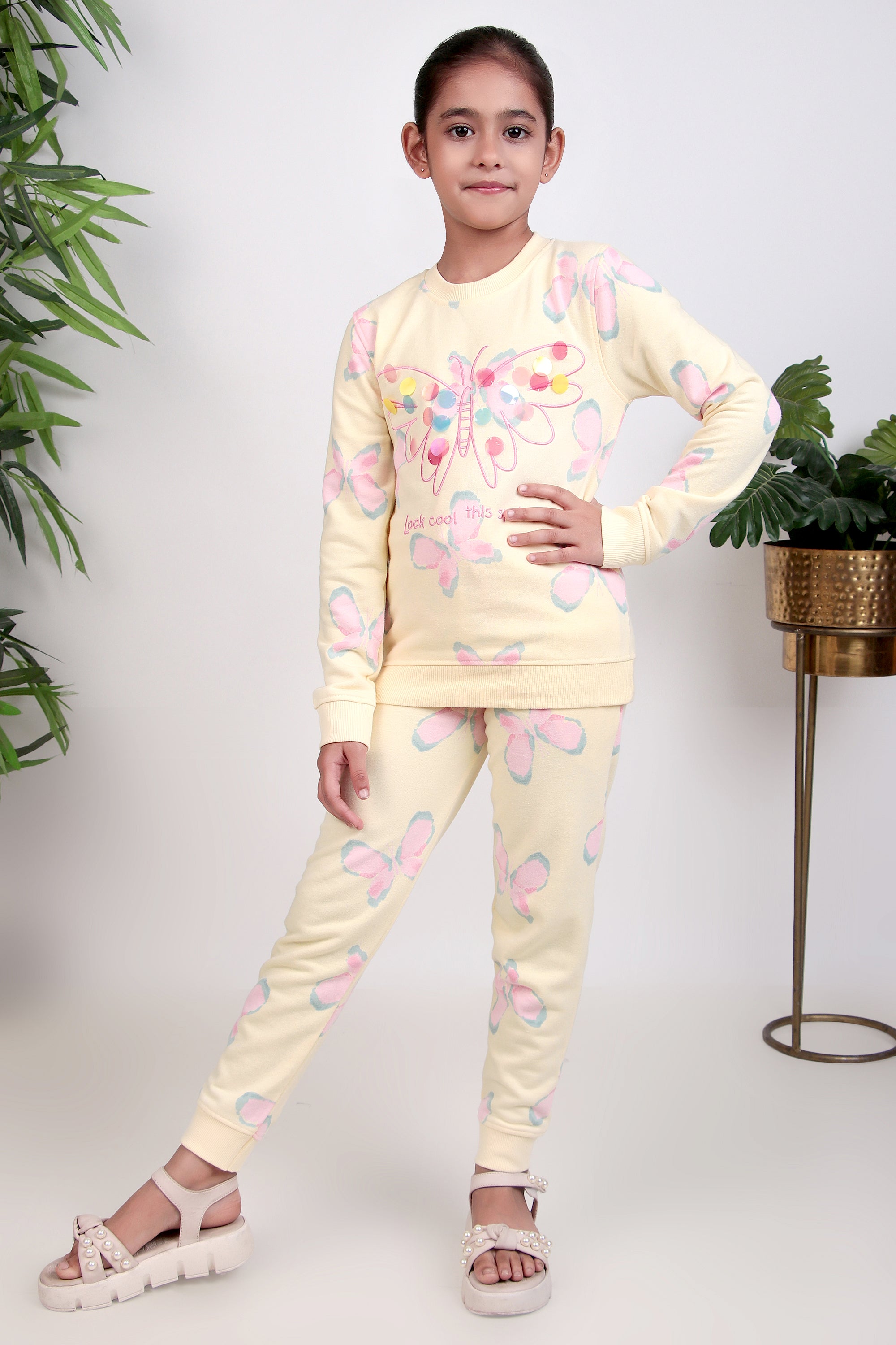 Girls butterfly embroidery and sequin winter tracksuit