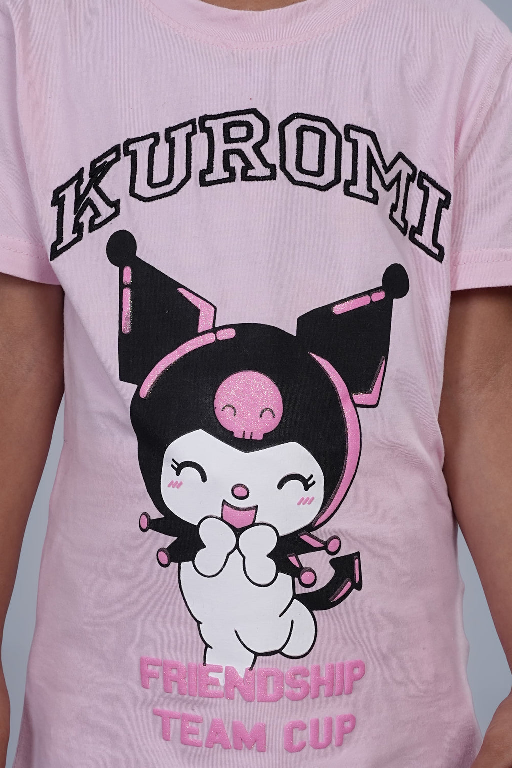 Kuromi Co-ord set for Girls with half sleeves top and pant pink colour