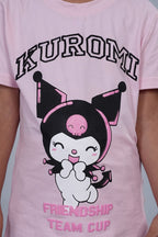 Kuromi Co-ord set for Girls with half sleeves top and pant pink colour