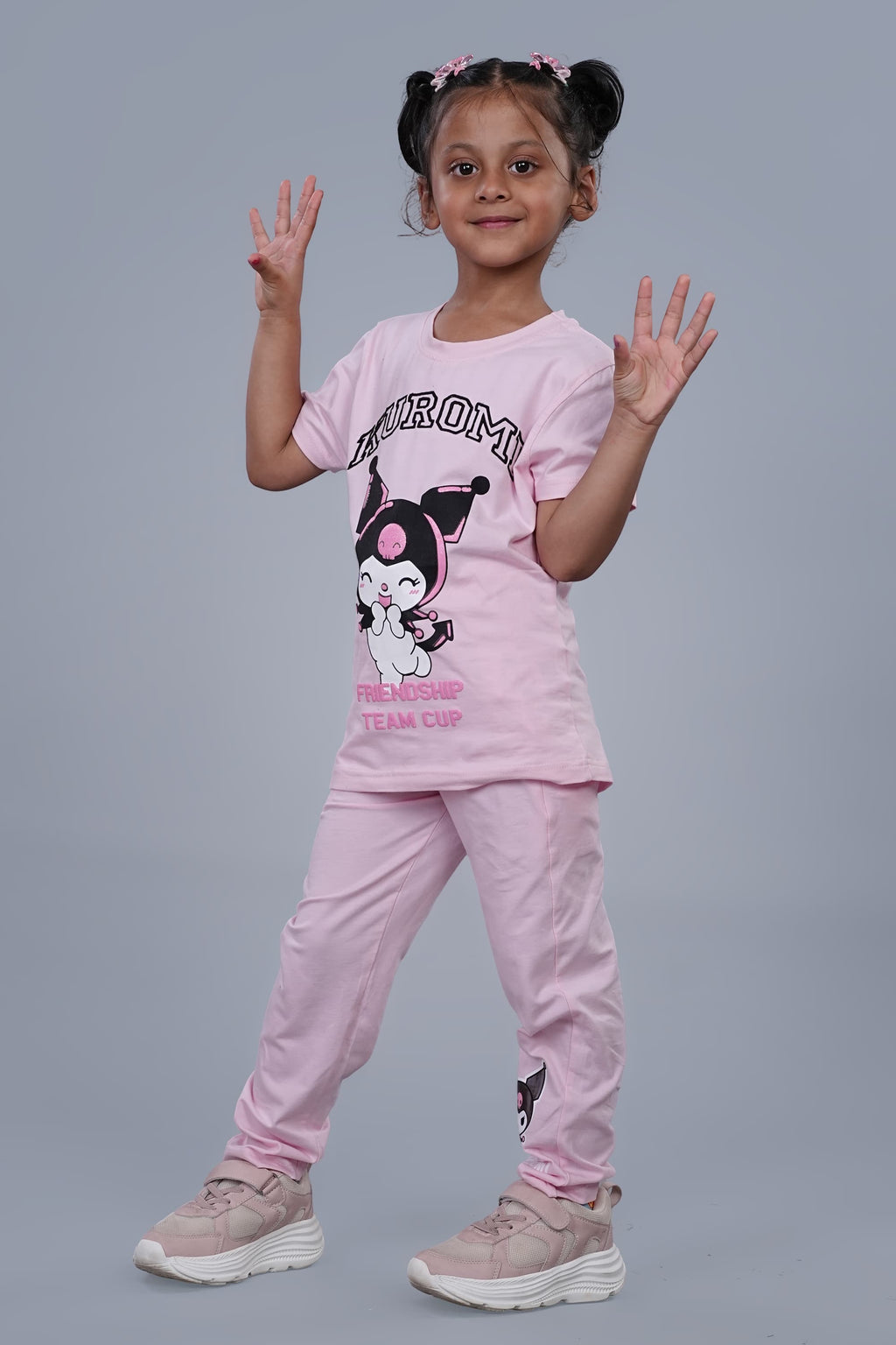Kuromi Co-ord set for Girls with half sleeves top and pant pink colour