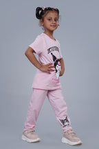 Kuromi Co-ord set for Girls with half sleeves top and pant pink colour