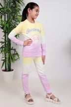 Girls fleeced winter tracksuit with patterned tie and dye