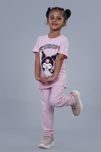 Kuromi Co-ord set for Girls with half sleeves top and pant pink colour