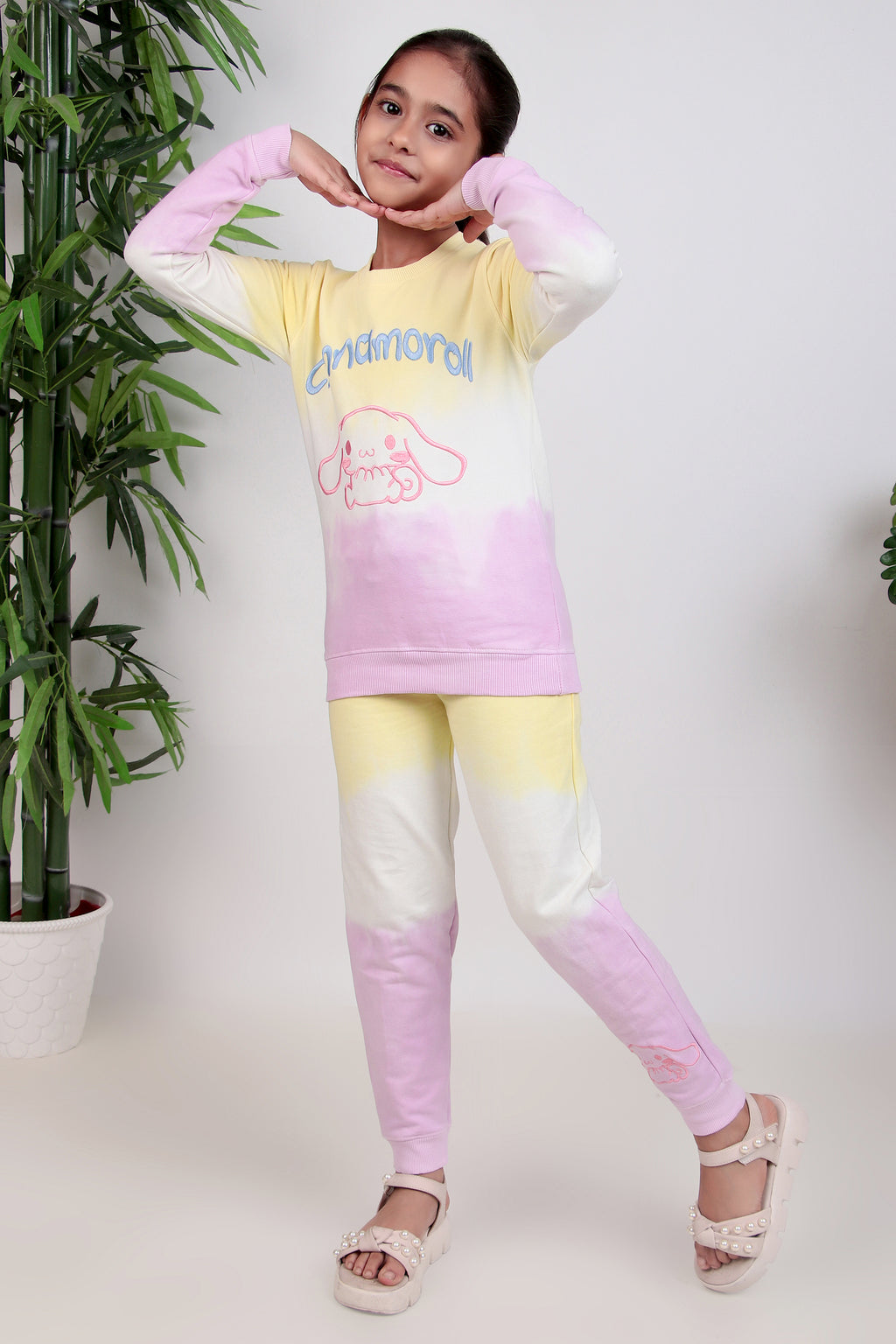 Girls fleeced winter tracksuit with patterned tie and dye