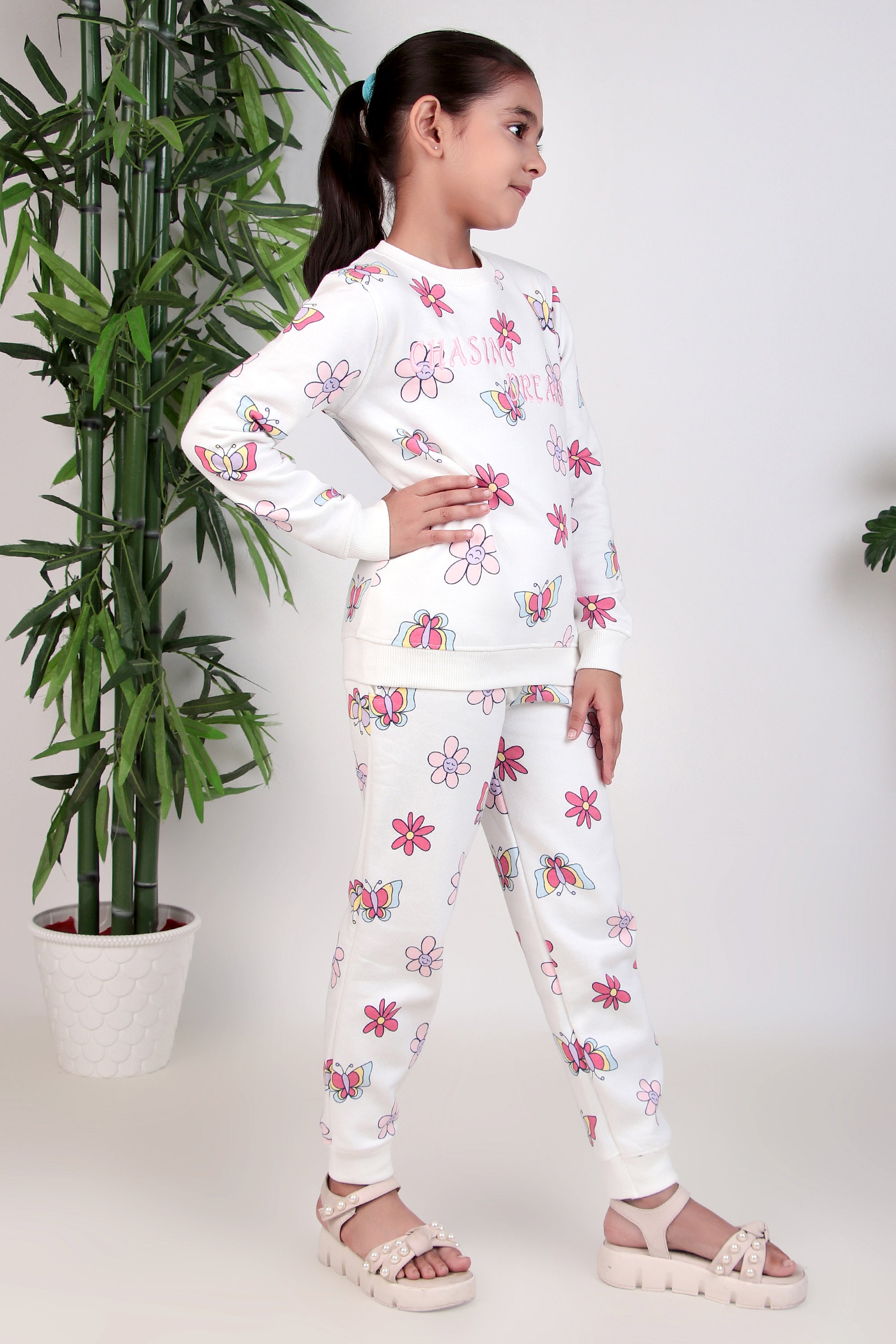 Girls floral and butterfly printed tracksuit for winter