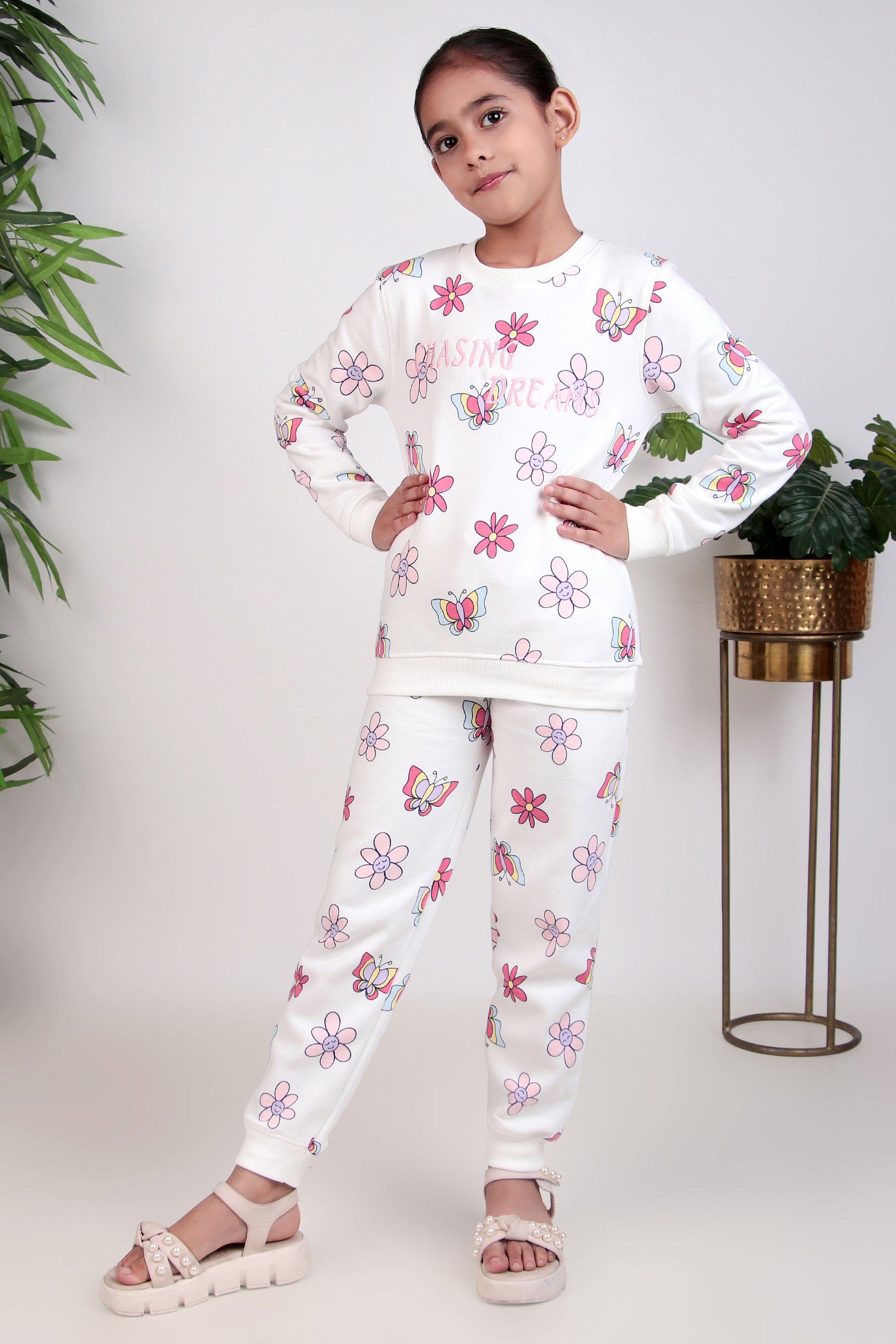 Girls floral and butterfly printed tracksuit for winter