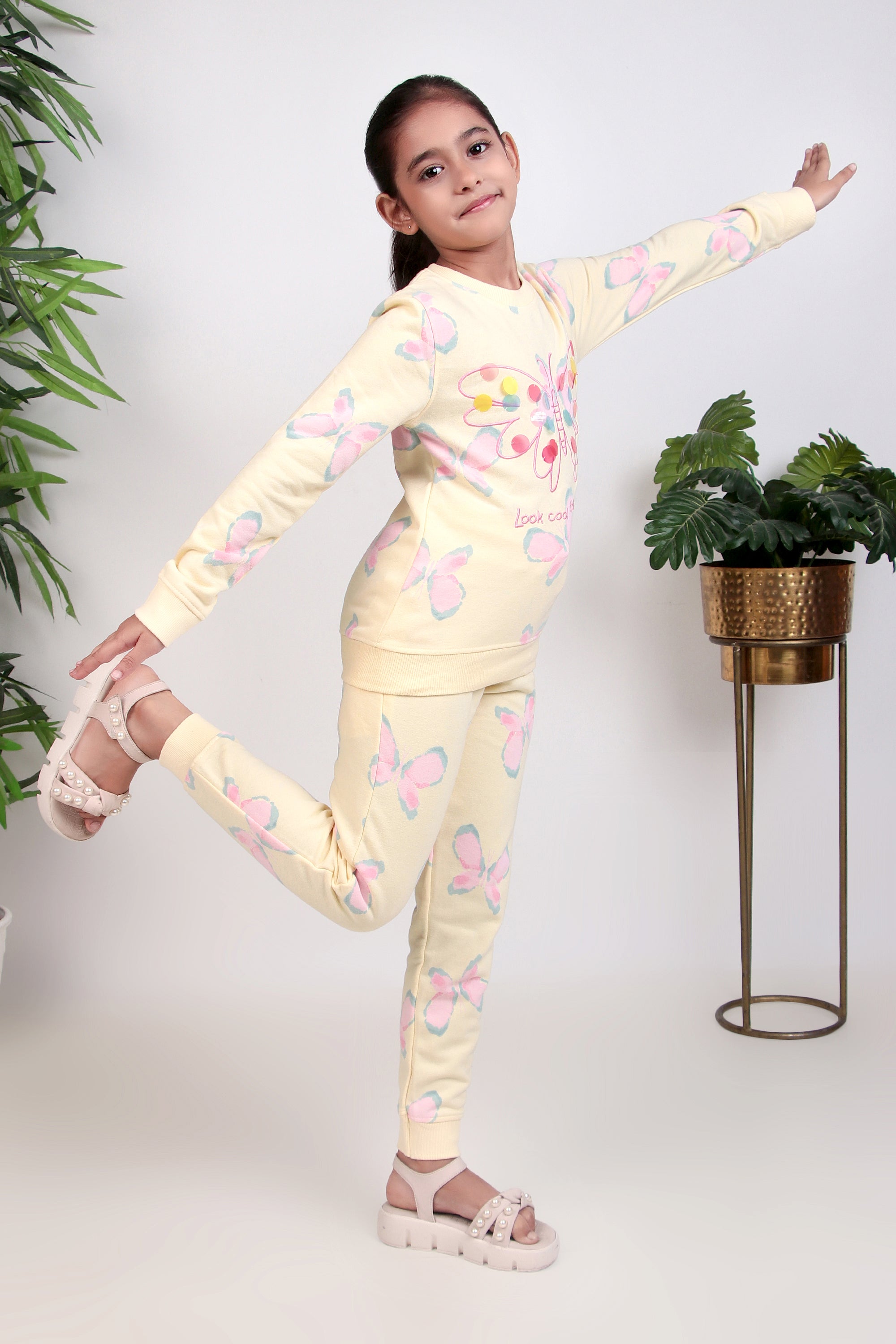 Girls butterfly embroidery and sequin winter tracksuit